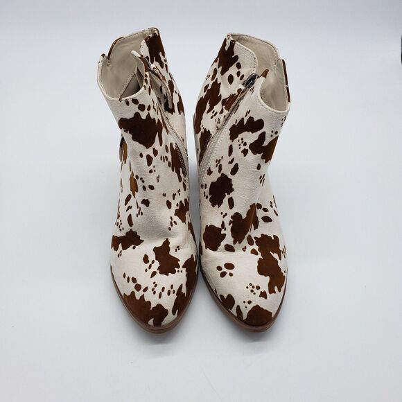 Altar'd State Boots Women US 7.5 Brown White Cow Print Ankle Zip Block Heel - Picture 2 of 13